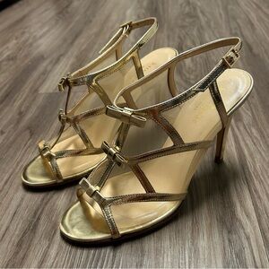 Kate Spade Gold Strappy Bow Spiky Heeled Sandals